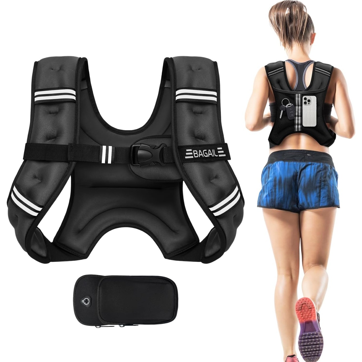 BAGAIL Weighted Vest, Plate Carrier Workout Vest with Detachable Backpack for Rucking, Training, Fitness, Running